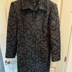 Louben Navy Long Coat with Floral Pattern